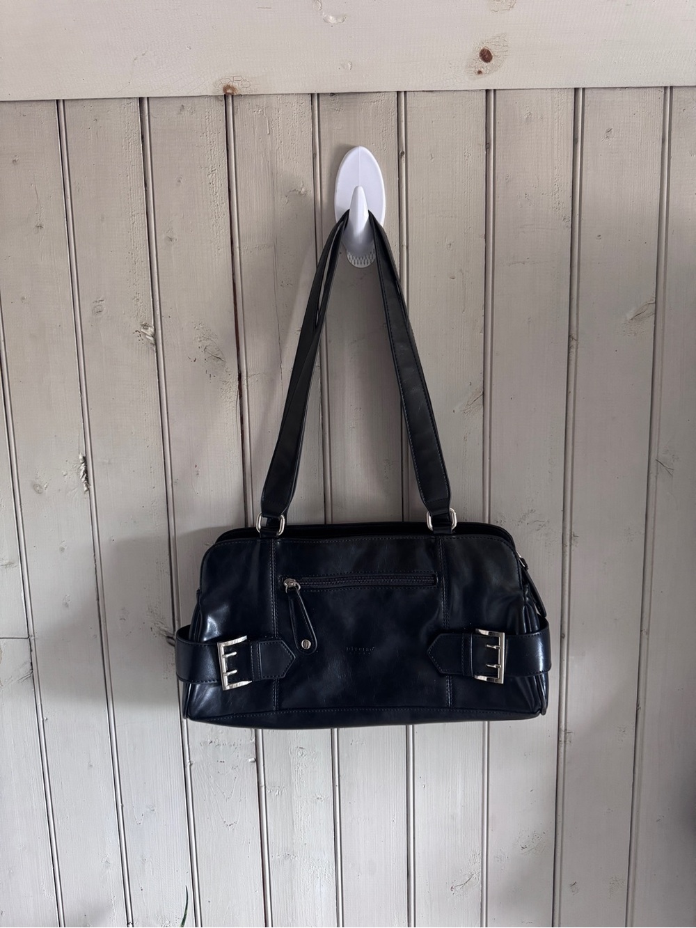 Vintage Diverso Italy Black Faux Leather Baguette Shoulder Bag Y2K